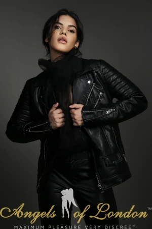London escort Izaura in black leather