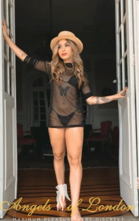 London escort Feijova in see through dress